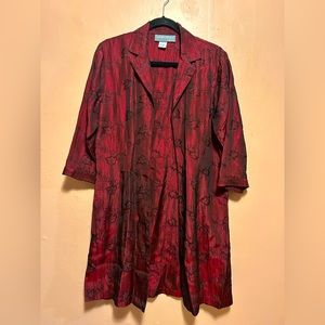 Carol Anderson tunic top burgundy black embroidered leaves Made in USA Size Med